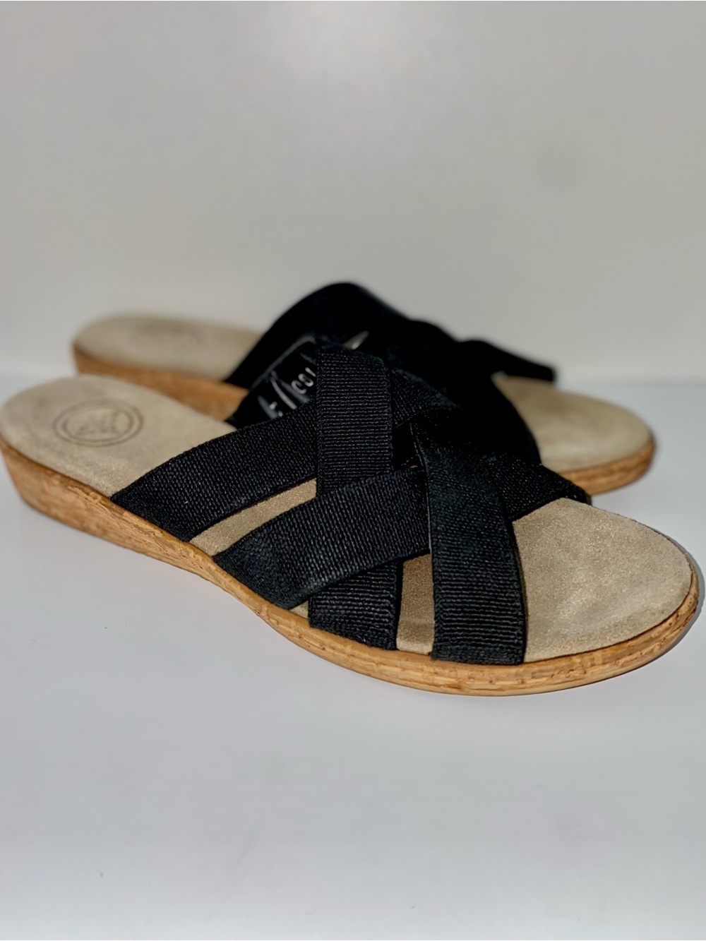 CHARLESTON SHOE CO. Black Crisscross Slide Sandals